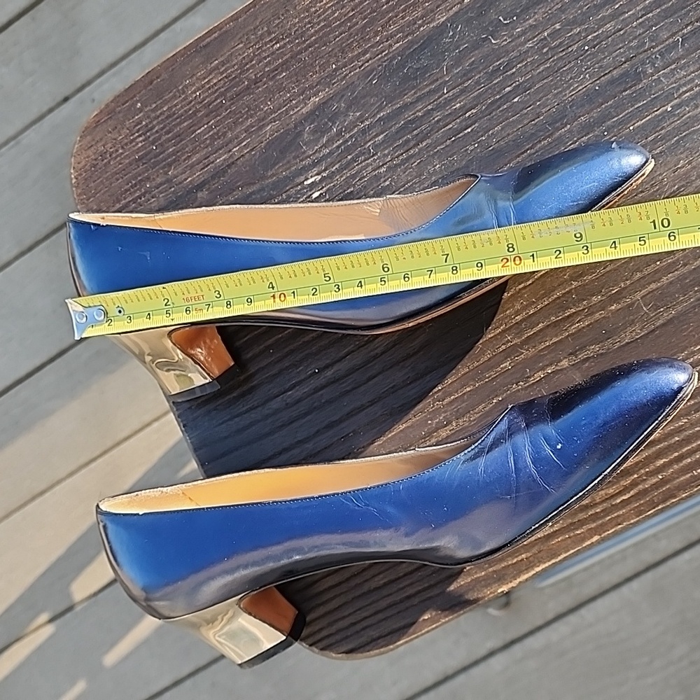 (8.5 AA) Salvatore Ferragamo Navy Blue Silver Mirrored Heels Shimmery Luxury - Picture 14 of 14